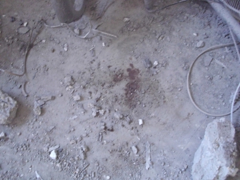 Yosra Ash Shawa's blood on the floor of the apartment - Photo provided to Corporate Watch by Basil Ash Shawa